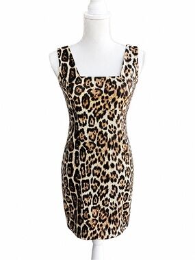 Alice+Olivia Sleeveless Cotton Bodycon Cheetah Print Mesh Panel Sz 2